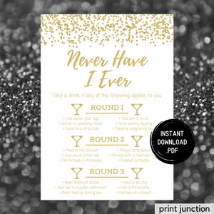 Drinking Party Game - Never Have I Ever Drinking Game - Gold Birthday Drinking Game - Adult Party Games - Adult Birthday Party - Printable