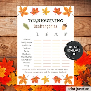 Thanksgiving Games - Thanksgiving Scattergories - Fall Scattergories Game - Printable Fall Family Game - Fall Kids Games - Thanksgiving Game