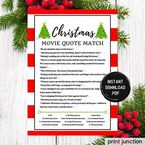 Christmas Movie Trivia Game, Christmas Movie Quote Match Game, Christmas Printable Games, Fun Christmas Party Games, Instant Download