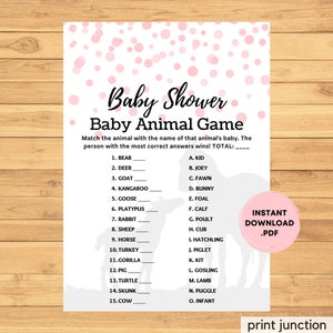 Name Das Baby Tier Spiel - Wer ist meine Mama Spiel - Baby Tier Spiel - Rosa Babyparty - Errate das Baby Tier Spiel - Digital Download