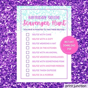 Teen Birthday Games, Teen Sleepover, Selfie Scavenger Hunt, Teen Scavenger Hunt, Teen Girl Birthday, Slumber Party Games, Instant Download