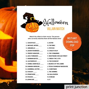 Halloween Games - Halloween Party Games - Halloween Printable Games - Halloween Villain Match Game - Adult Party Games - Instant Download