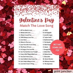 Valentine&#39;s Day Games - Galentines Party Printable - Match The Love Song Game - Instant Download - Valentines Ideas - Valentines Day