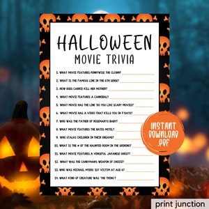 Halloween Trivia Game, Halloween Printable Games, Scary Movie Trivia Game, Horror Movie Trivia Game, Scary Movie Quiz, Instant Download
