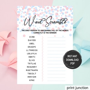 Word Scramble, Gender Reveal Party Games, Gender Reveal Games, Boy Or Girl, Pink And Blue, Gender Reveal Game Printable, Instant Download