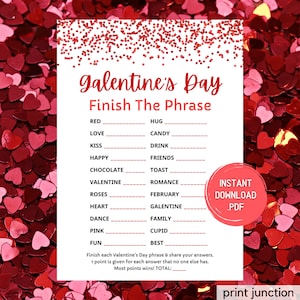 Valentine&#39;s Day Games - Galentines Party Printable - Valentines Day Finish The Phrase Game - Instant Download - Valentines Day Party Game