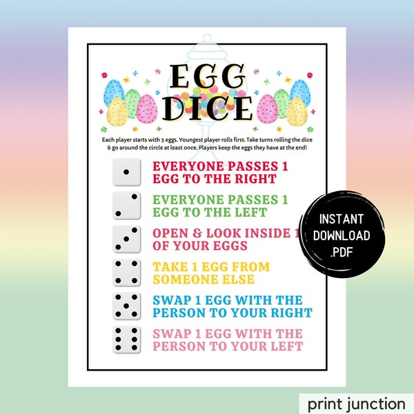 Easter Egg Exchange Dice Game, Easter Egg Dice, Printable Easter Games, Fun Group Party Games, Easter Activities For Kids, Instant Download
