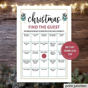 Kerst Vind de gast-spel, zoek iemand die kerstspelletjes, leuk kerstspel, vakantiefeestspellen, kerstfeestspellen, direct downloaden