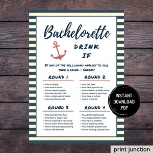 Nautical Bachelorette Party Games, Nautical Bachelorette, Bachelorette Drinking Games, Bachelorette Games, Hen Party Games, Instant Download