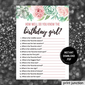 Who Knows The Birthday Girl Best, How Well Do You Know The Birthday Girl, 30th Birthday Party Game, Zoom Games, Instant Download