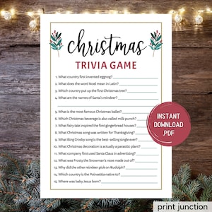 Christmas Trivia Game, Christmas Trivia Printable Games, Holiday Trivia, Christmas Day, Fun Holiday Games, Christmas Party, Instant Download