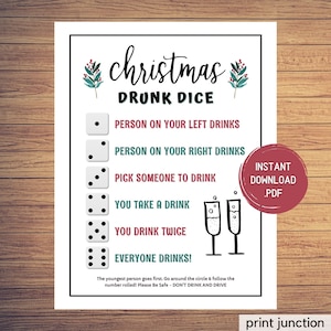 Drunk Dice Drinking Game, Christmas Party Games, Left Right Drink Party Game, Drunk Dice Game, Adult Party Games, Instant Download