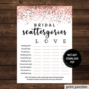 Rose Gold Brautparty Spiele, Scattergories, Brautparty Brunch, Braut Scattergories, Rose Gold Thema, druckbare Spiele, Instant Download