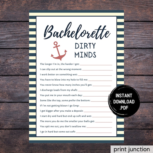 Nautical Bachelorette Dirty Minds, Bachelorette Party Games, Bachelorette Games, Nautical Hen Party, Hen Party Games, Instant Download