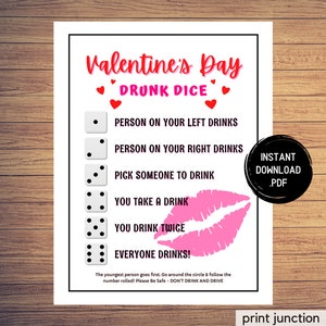 Valentine&#39;s Drunk Dice Drinking Game, Valentine&#39;s Day Games, Virtual Party Game, Adult Party Games, Fun Drinking Games, Instant Download