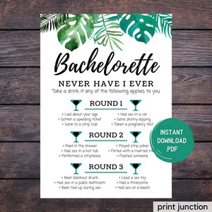 Bachelorette Party Games - Never Have I Ever - Drinking Games - Hen Party Game - Printable - Greenery Bachelorette Game - Instant Download