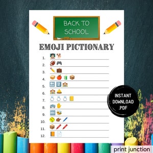 Back To School Game, Emoji Pictionary, First Day Of School Activity, Printable School Games For Kids, Teacher Resources, Instant Download