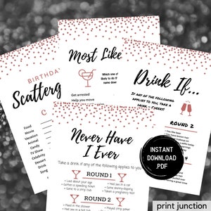 Rose Gold Geburtstag Spiele - Party Spiele für Erwachsene - Noch nie - Trinken, wenn - Am ehesten - Scattergories - Printables - Digitaler Download