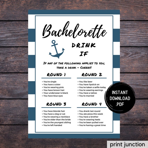 Nautical Bachelorette Party Games, Nautical Bachelorette, Bachelorette Drinking Games, Bachelorette Games, Hen Party Games, Instant Download