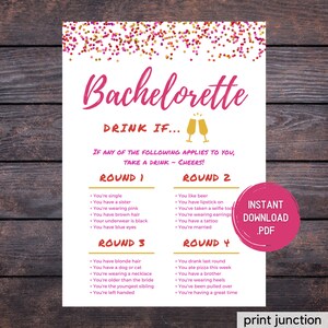 Drink If, Bachelorette Party Games, Pink & Gold Bachelorette Drinking Game, Printable Bachelorette Games, Instant Download