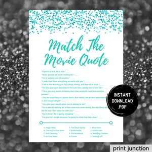 Birthday Movie Quote Game - Printable Birthday Game - Match The Movie Quote Game - Birthday Game - Adult Party Game - Turquoise Party Games