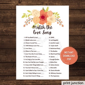 Match The Love Song Bridal Shower Game, Virtual Bridal Shower Games, Spring Bridal Shower, Instant Download, Garden Bridal Shower Games