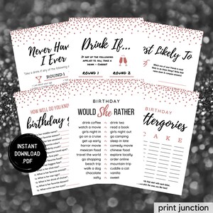 Rose Gold 6 Birthday Games Pack - Printable Birthday Games - 30th Birthday Game Ideas - Fun Adult Birthday Games - Rose Gold Birthday Ideas