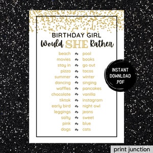 Teen Birthday Games, Would She Rather, This Or That Game, Girls Sleepover Birthday Party Games, Slumber Party Games, Instant Download