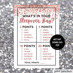 Fun Teen Slumber Party Games, Whats In Your Sleepover Bag, Girls Sleepover Birthday Party Games, Teen Birthday Games, Instant Download