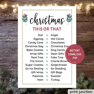 Christmas This or That - Would You Rather Christmas - Christmas Party Game - Holiday Party Games - Christmas Printable - Instant Download