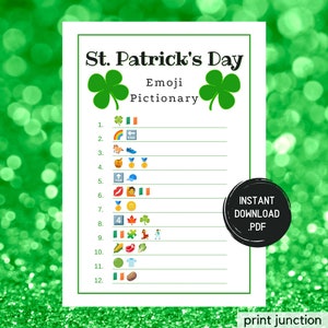 St Patricks Day Emoji Pictionary Game, St Patricks Emoji Game, Fun St Pattys Printable Games, St Patrick&#39;s Day Games, Instant Download