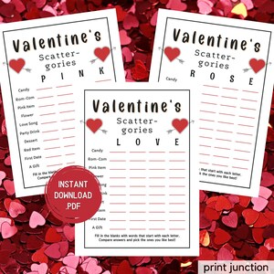 Valentinstag-Spiele, Scattergories, Valentinstag zum Ausdrucken, Spiele für Erwachsene und Kinder, Valentinstags-Party, Valentinstags-Unterrichtsspiele