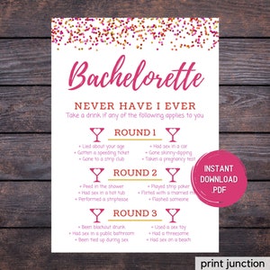 Bachelorette Never Have I Ever, Pink & Gold Bachelorette Party Game, Bachelorette Games, Fun Drinking Games, Printable, Instant Download