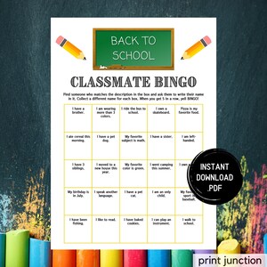 Back To School Game, Classmate Bingo, Find Someone Who, First Day Of School Activity, Games For Kids, Teacher Resources, Instant Download