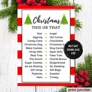 Christmas Would You Rather - Holiday Party Games - Christmas This Or That - Printable Christmas Game - Christmas Day Game - Instant Download