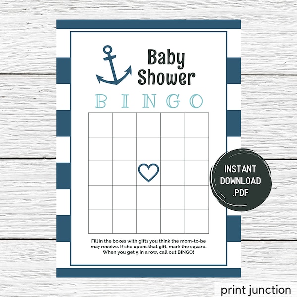 Baby Shower Bingo - Nautical Baby Shower - Baby Shower Bingo Cards - Bingo Card Printable - Baby Bingo - Ahoy It's A Boy - Instant Download