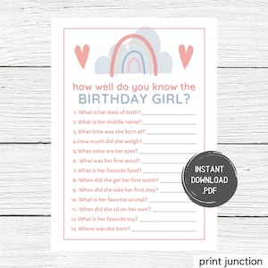 First Birthday Games, 1st Birthday Party Games, Who Knows Baby Best, Who Knows The Birthday Girl, 1st Birthday Games, Instant Download