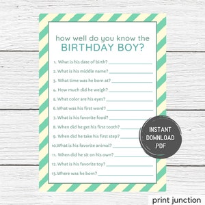 First Birthday Games, 1st Birthday Party Games, Who Knows Baby Best, Who Knows The Birthday Boy, 1st Birthday Games, Instant Download