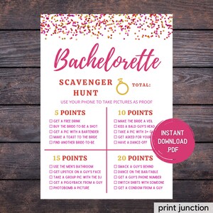 Bachelorette Scavenger Hunt Printable, Bachelorette Party Games, Fun Bachelorette Photo Challenge, Instant Download