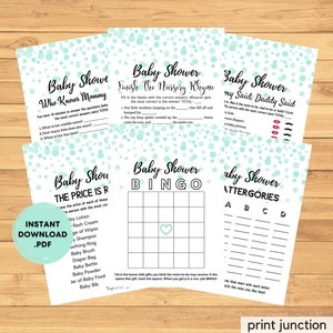 Virtual Baby Shower, Baby Shower Bingo, Gender Neutral Baby Shower, Mint Green, Baby Sprinkle, Zoom Baby Shower, Instant Download