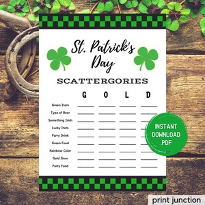 St Patricks Day Scattergories Game, Printable St Patricks Game, St Patricks Day Party Game, St Pattys Day Games, Instant Download