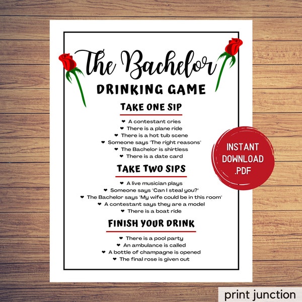 The Bachelor Watch Party Drinking Game, Instant Download, Girls Night In, The Bachelor Watch Party Game, Drinking Games, Ladies Night