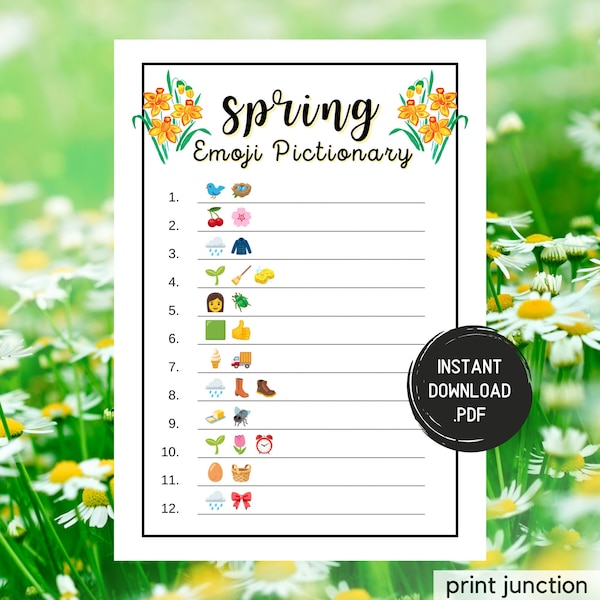 Spring Emoji Pictionary Game, Printable Springtime Games, Fun Spring Party Games, Spring Activities For Adults And Kids, Instant Download