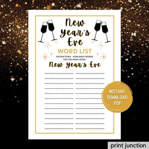 New Years Eve Word List - New Years Games - New Years Eve Party Games - NYE Games - Adult Party Games - Kids New Years - Instant Download