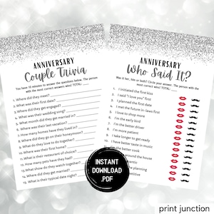 Anniversary Games, Anniversary Party Games, Who Said It, Couple Trivia, Wedding Anniversary, Who Knows The Couple Best, Instant Download