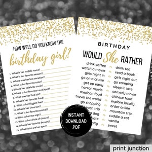 Would She Rather, Who Knows The Birthday Girl Best, How Well Do You Know The Birthday Girl, Printable Birthday Games, Instant Download