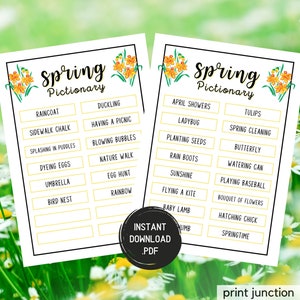 Spring Pictionary Game, Printable Spring Games, Spring Party Games, Springtime Games, Fun Spring Game, Spring Activities, Instant Download