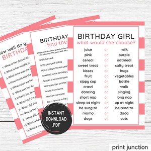 First Birthday Games, Who Knows Baby Best, Who Knows The Birthday Girl, 1st Birthday Party Game, First Birthday Party Game, Instant Download