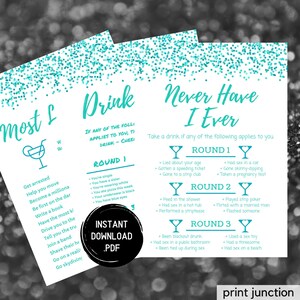 Drink If - Never Have I Ever - Most Likely To - Printable Drinking Games - Turquoise Party Games - Instant Download - Adult Birthday Games
