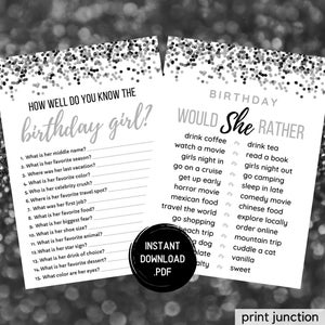 Would She Rather, Who Knows The Birthday Girl Best, How Well Do You Know The Birthday Girl, Printable Birthday Games, Instant Download